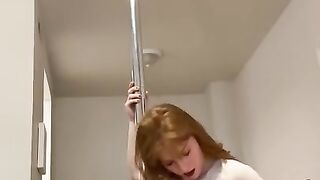 Sexy Teen Redhead Pole Dances and Strips