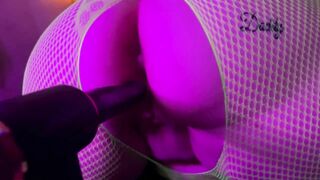 Bbw in fishnets getting fucked by machine