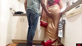 Indian Couple Romance in the Kitchen - Saree Sex - Saree lifted up and Ass Spanked