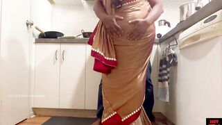 Indian Couple Romance in the Kitchen - Saree Sex - Saree lifted up and Ass Spanked