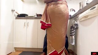 Indian Couple Romance in the Kitchen - Saree Sex - Saree lifted up and Ass Spanked