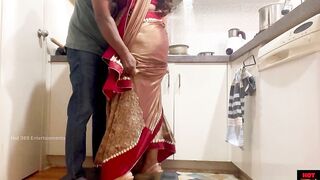 Indian Couple Romance in the Kitchen - Saree Sex - Saree lifted up and Ass Spanked