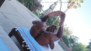 Nina Rivera plays with her pussy in a live show outside by the pool