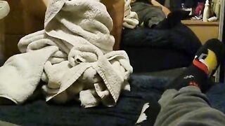 British wife big tits getting dried and rubbing cream lotion in