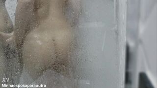 Boy lets sexy wife take a shower at his place and fuck hard with no condoms Karina and Lucas