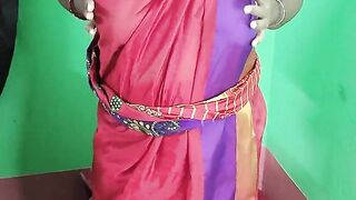 Desi hot aunty Strips in red sharee and fingering with three fingers