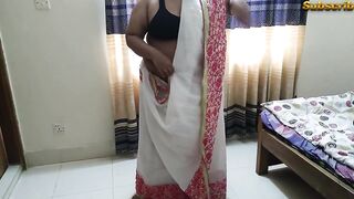 Indian hot aunty was wearing saree in room when neighbor boy saw her & fucked - Desi Sex (Hindi Audio)