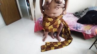 Tamil Horny Granny with saree fucks a guy - Hindi Audio (Cowgirl Huge Boobs) Indian Sex