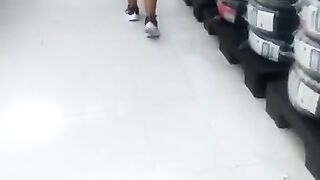 Real amateur latina hotwife flashing her big ass in public while shopping at the mall