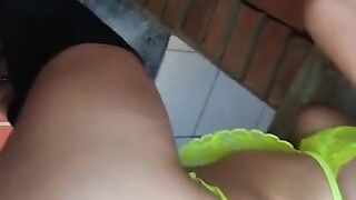 colombian bitch walking in high heels after ass smacking going outside to be fucked at backyard