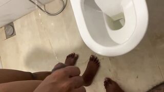 Holding my boyfriend's dick while he pees And suck