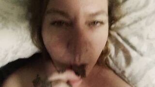 BELLY CUMSHOT, for cute BBW while eating chocolate