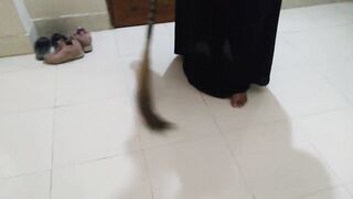 Saudi hot maid sweeping house when owner saw her big tits & huge ass gets seduced & Hot cum in ass- Borka & Hijab aunty