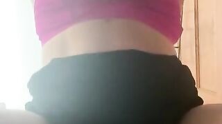 Katita fucks her ass with a dildo on the wall