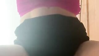 Katita fucks her ass with a dildo on the wall