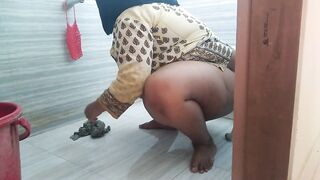 Hindi sexy aunty takes off her pajama while washing, finds the bathroom door open and her stepson fucks her - Family sex