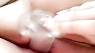 Creamy throbbing pussy after dildo fuck