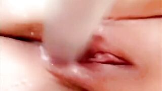 Creamy throbbing pussy after dildo fuck