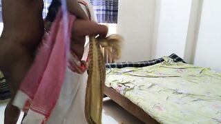 stranger came & fucked Hindi desi Hot aunty, when she wearing saree for go to office - lot of cum inside her pussy