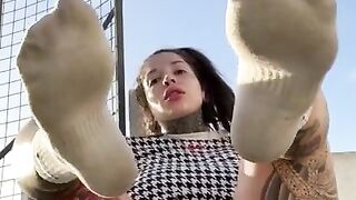 Your giantess Ashley: foot fetish in stockings and saliva fetish