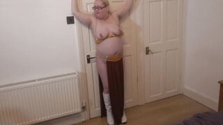 Princess Leia slave girl tied up in white boots