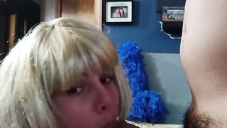 Hot Blonde Wife Striptease, Sucks and Fucks Cock Hard