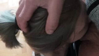 Grab my hair fuck my face and cum on my face