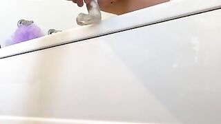 Perfect body rides dildo in her bathroom