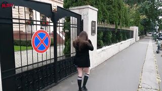 Melody flashes her pussy and boobs on the streets of Budapest while wearing a sexy uniform! - DOLLSCULT