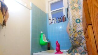 Laughing Slutty COCK TEASE shower Cellulite Booty Hairy Camgirl PAWG Bathtub Bathroom Bend Over