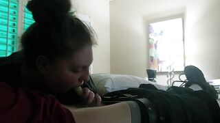 New girlfriend sucking my cock in hotel room