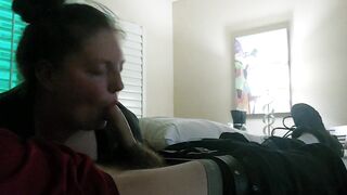 New girlfriend sucking my cock in hotel room