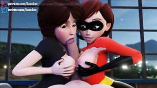 Elastigirl fucked by two huge cocks - Step Aunt Cass and Helen Parr Hard Rough Sex (Anal Creampie, Hard Anal Sex) by Sav