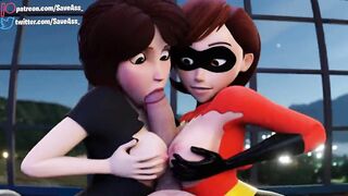 Elastigirl fucked by two huge cocks - Step Aunt Cass and Helen Parr Hard Rough Sex (Anal Creampie, Hard Anal Sex) by Sav