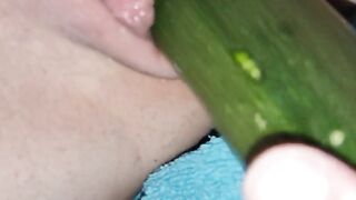 Penetration wet pussy by big cucumber