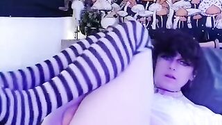 Goth femboy compilation, Nuni gives you a POV blowjob, rides a dildo, and does a dildo blowbang