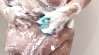 Big tit SSBBW masturbates to orgasm in soapy shower scene