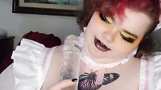 Goth Maid Sits On Ten Inch Dildo