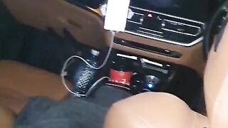 Step son really wants to get sucked in the car, so step mom stop to swallow his sperm