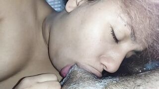 swallowing a cock with mybig lips until he come in my mouth,making your creampie bubble deep inside