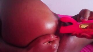 Sex crazed African housewife pleasing creamy ebony pussy and ass