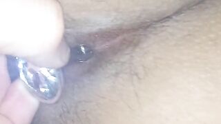 I insert and remove the plug stretching the ass of a Latina tranny before inserting my big cock into