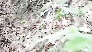 Masturbate using banana in the forest