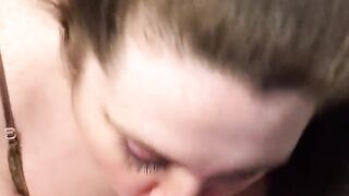 Up close POV blowjob, bbw wife swallows cum