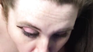 Up close POV blowjob, bbw wife swallows cum