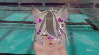 cute neko learns how to swim to fuck