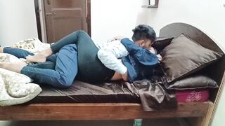 Indian dirty couple horny kissing and fucking home alone