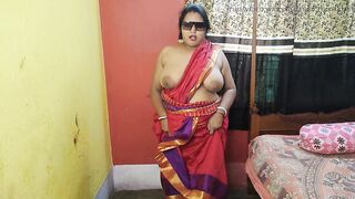 Indian sizzling mom showing her juicy pussy in red sharee