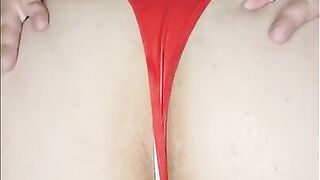 Hot milf in red twerking and teasing her wet pussy