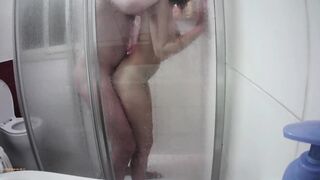 Perfect latina milf fucked hard in the shower. Throat pussy and anal